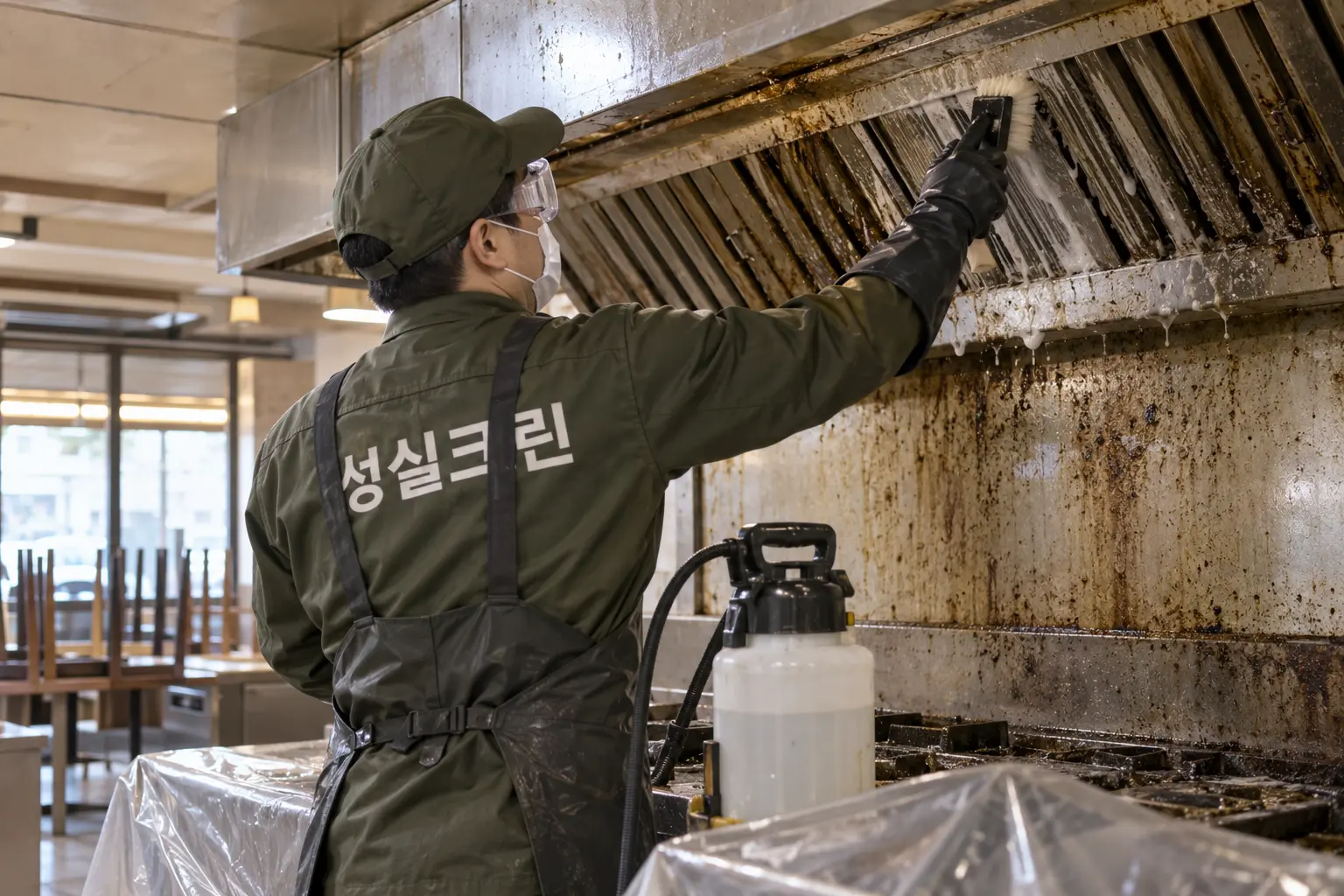부산 일회성대청소 현장에서 가구 하부·벽면 모서리·상부 틈새의 묵은 때를 수작업으로 제거하는 장면